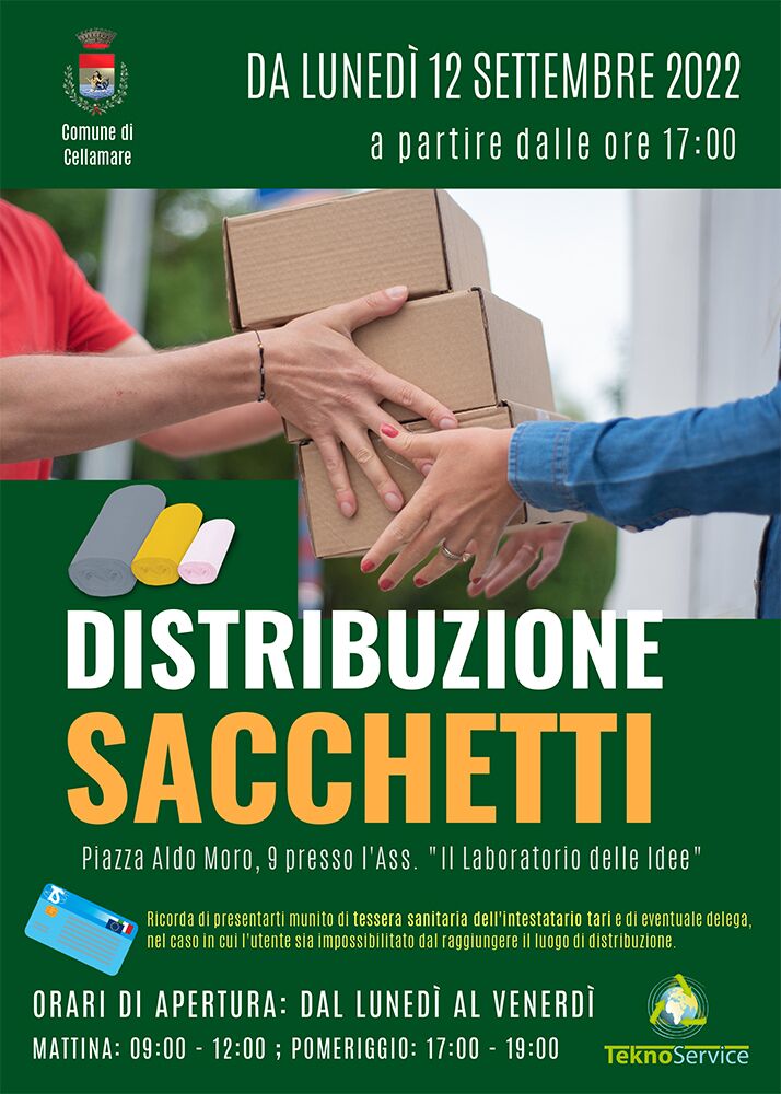 Distribuzione sacchetti dal 12 settembre 2022