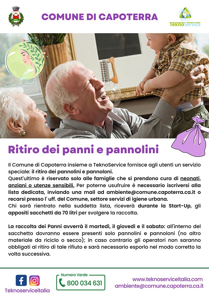 Ritiro dei panni e pannolini comune di Capoterra
