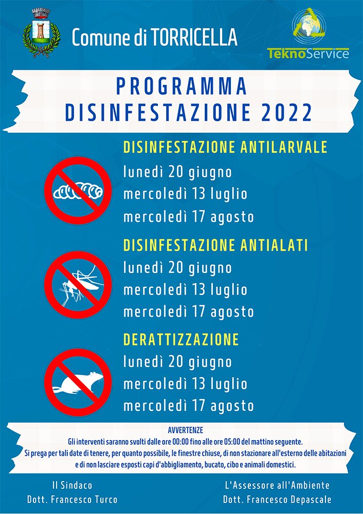 Programma disinfestazione stagione estiva 2022 comune di Torricella