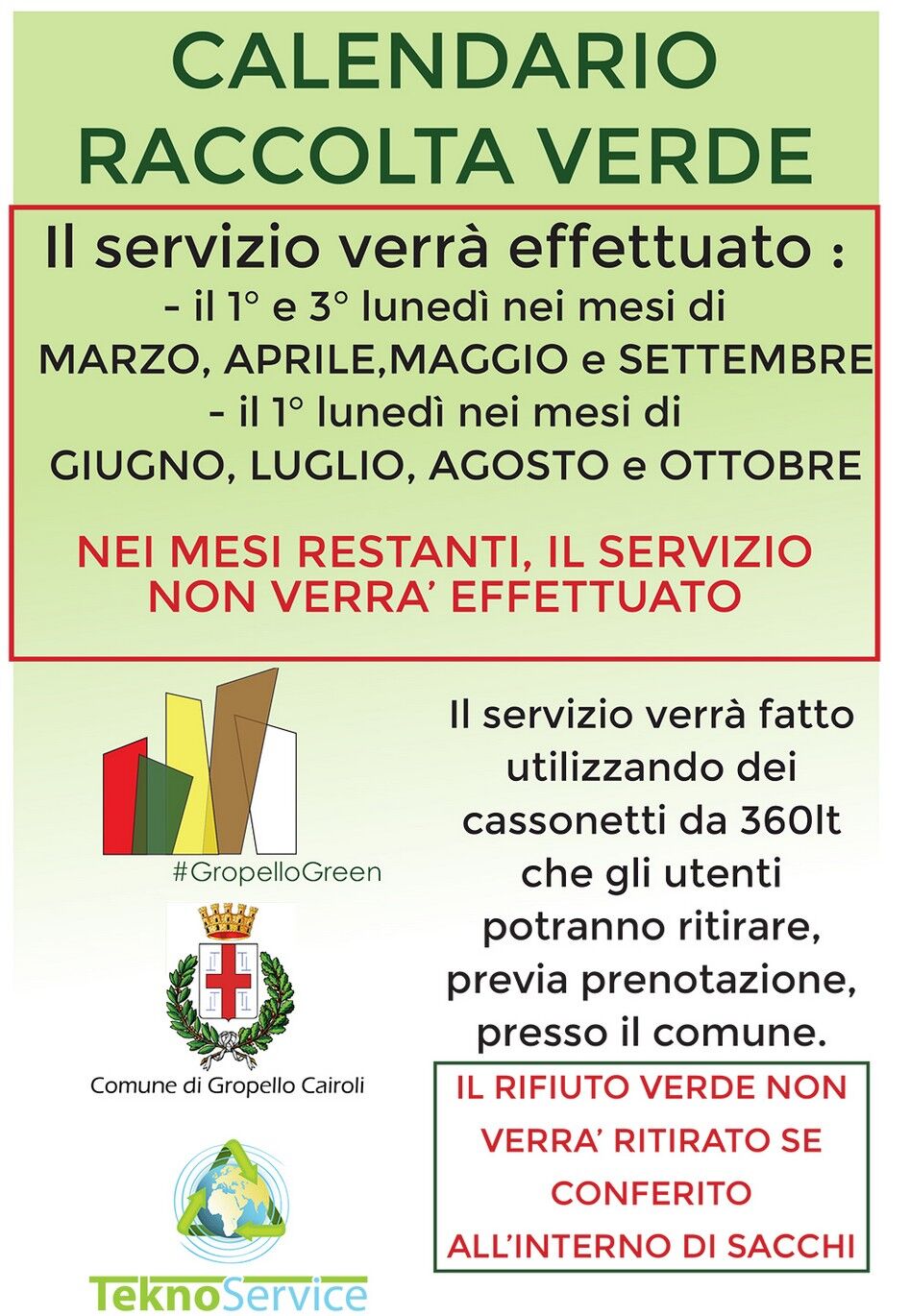 Calendario raccolta verde comune di Gropello Cairoli (PV) Calendario raccolta verde comune di Gropello Cairoli (PV)