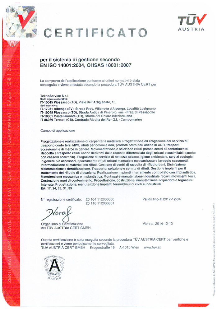 Certificato EN ISO 14
